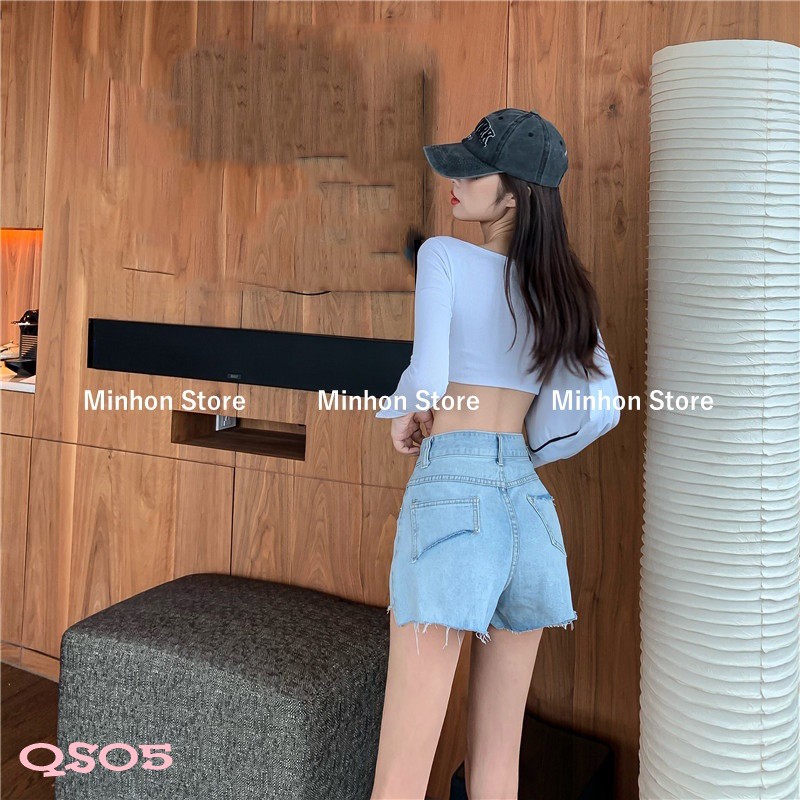 [Video - Freeship] Quần Đùi, Quần Short Jean Nữ Rách Gấu Có Khóa Chéo Ống Thời Trang (MINHON STORE QS05) | BigBuy360 - bigbuy360.vn