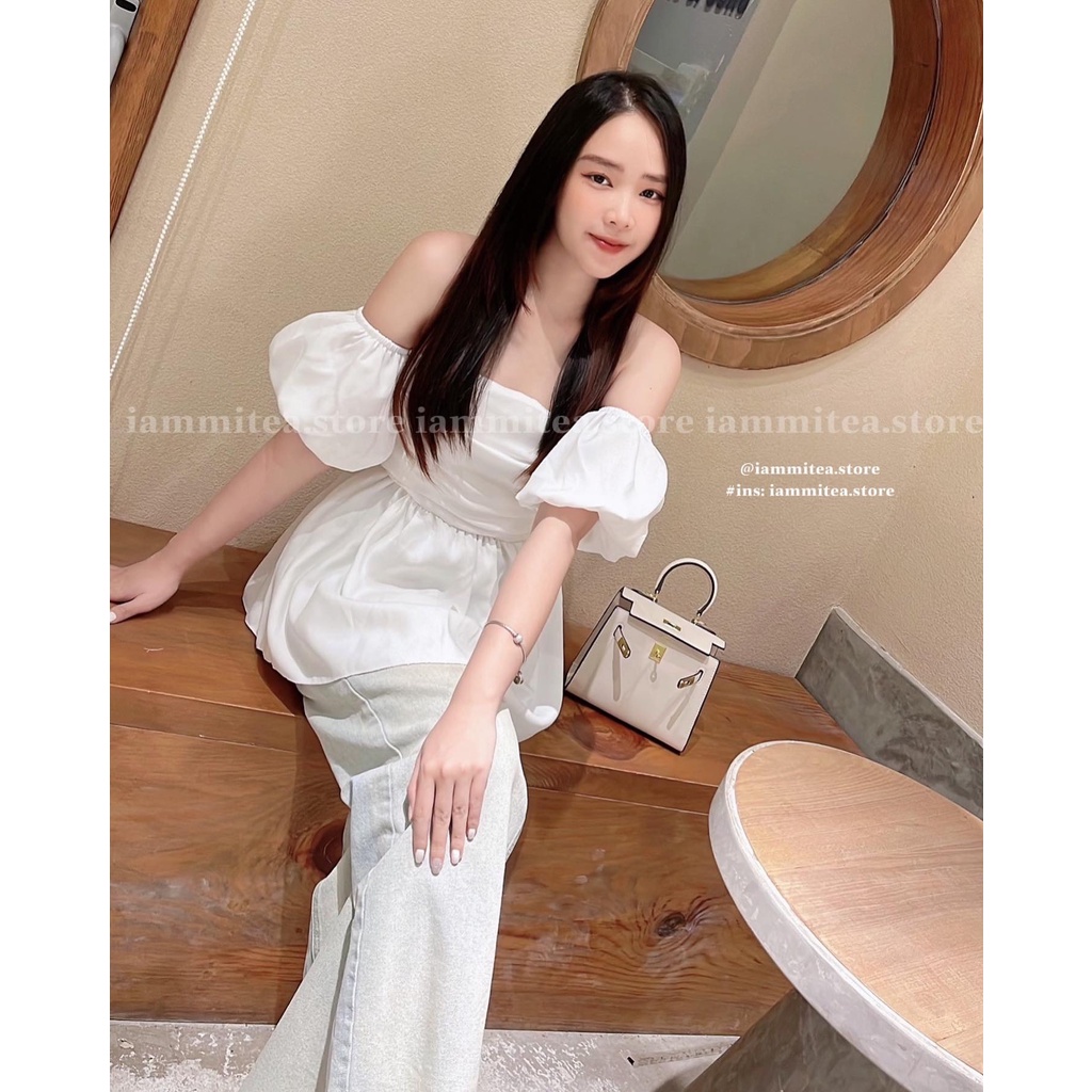 Novent Top - áo trêc vai tay bồng tôn dáng