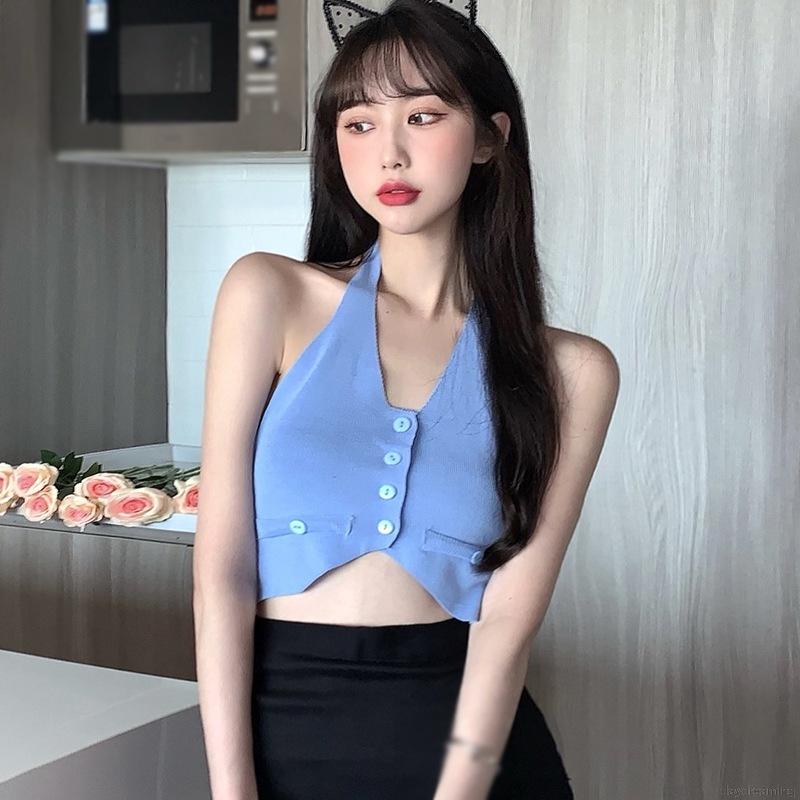 Áo hai dây vải len hở rốn gợi cảm thời trang cho nữ