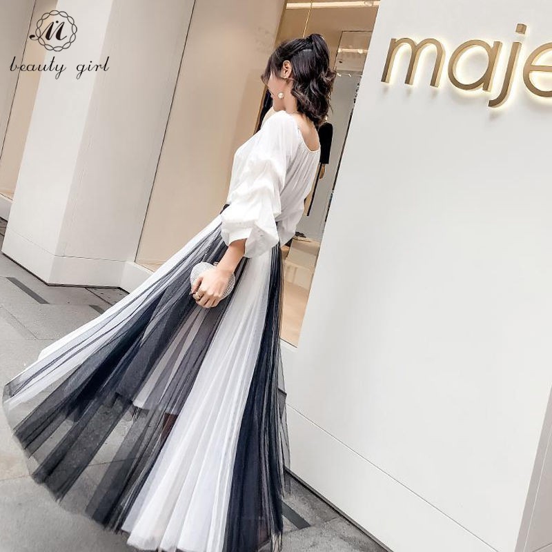 Chân váy lưới dài lưng cao màu trắng đen thời trang mùa hè cho nữ | BigBuy360 - bigbuy360.vn