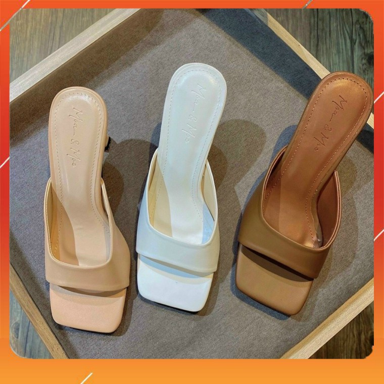 PAMELA - Guốc Nữ Da Mịn Thời Trang Dây Ngang Khoét Vuông Hàn Quốc Hot Trend 2021 7p - G40