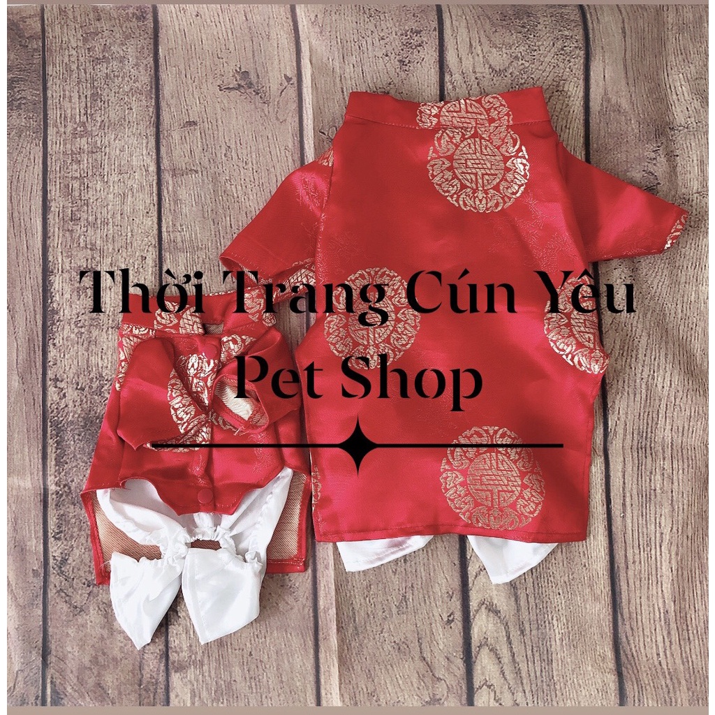 Áo Tết cho thú cưng - áo dài đỏ kèm quần mặc dịp lễ Tết đầu Xuân năm mới cho chó mèo