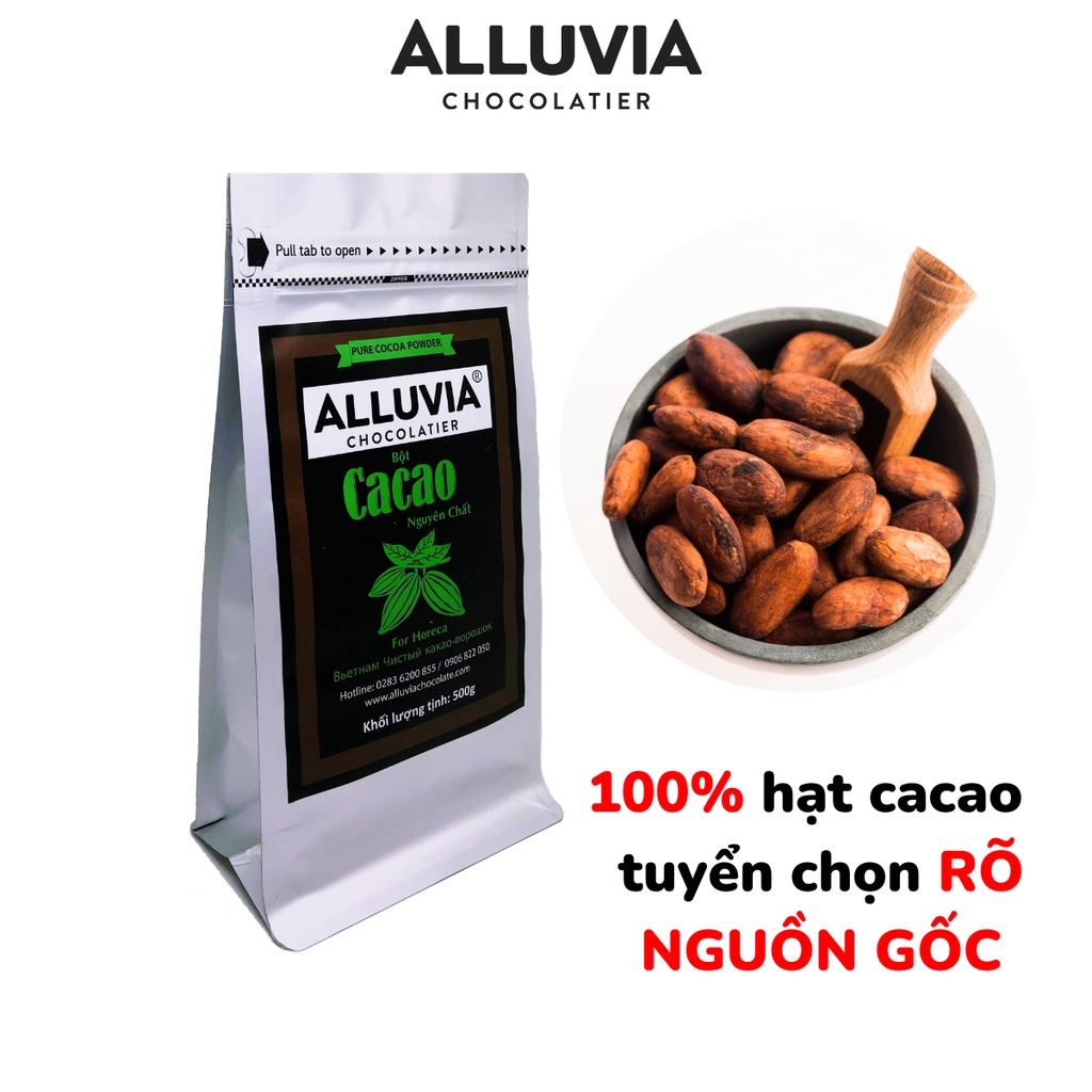 Bột cacao nguyên chất không đường 100% Alluvia Chocolate gói lớn phù hợp cho quán cà phê