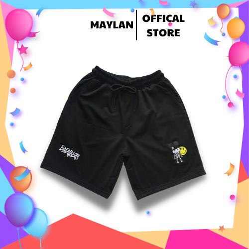 Quần Short thun đen nam nữ unisex thêu hình mẫu bad habits nam nữ