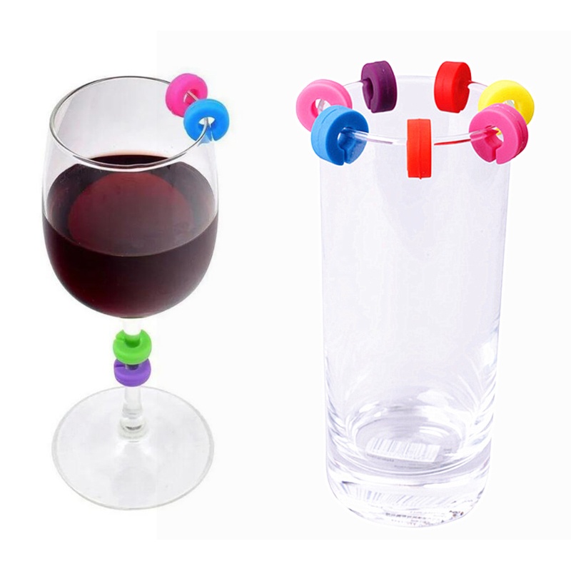 Set 12 Nhãn Silicone Tròn Mini Đánh Dấu Ly Rượu
