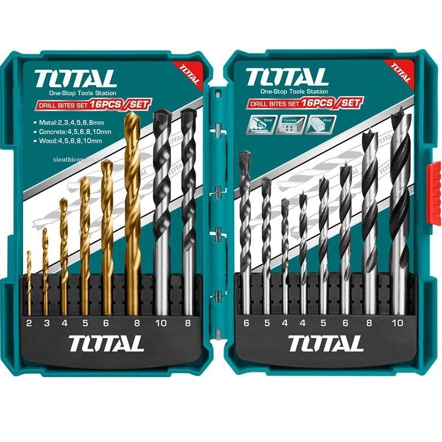 TOTAL BỘ MŨI KHOAN SẮT BÊ TÔNG GỖ 16 CHI TIẾT