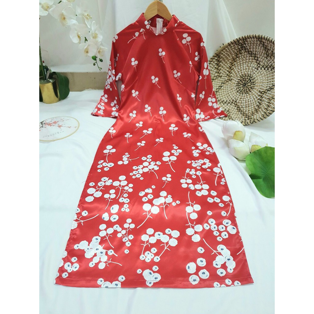 Áo dài cách tân hoa nhí đỏ  (HÀNG CAO CẤP) | BigBuy360 - bigbuy360.vn