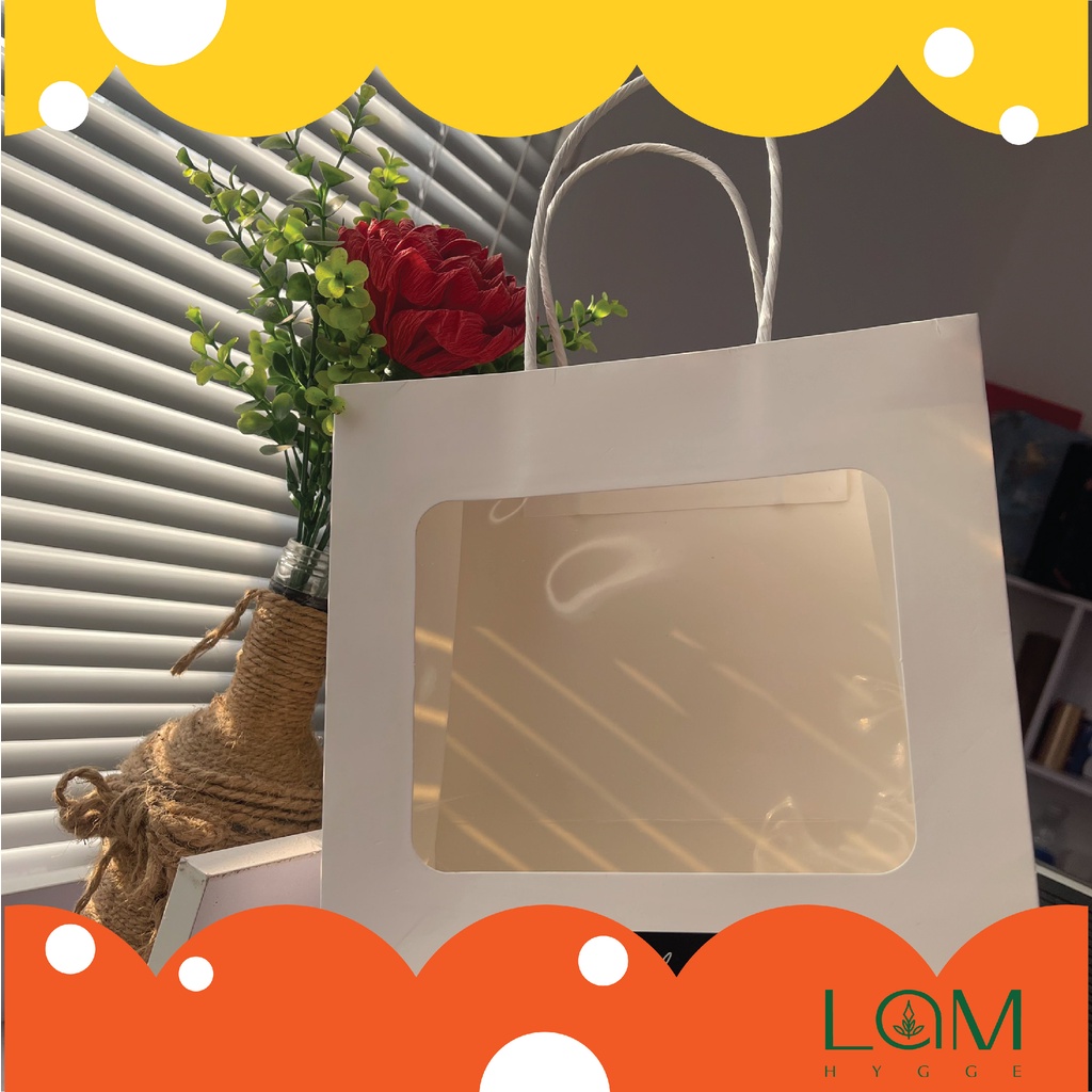 TÚI GIẤY MẶT KÍNH MIKA ĐỰNG HOA, QUÀ TẶNG SIÊU XINH SIZE 18X20X8CM