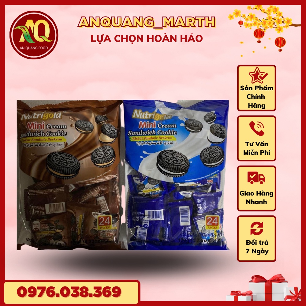 Bánh quy ANQUANG_MARTH, bánh mini cream vị sữa và vị socola Đài Loan gói 120gr-Hàng chất lượng