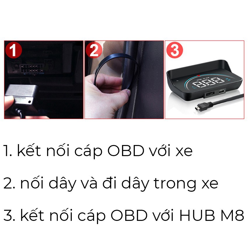 Thiết bị hiển thị và cảnh báo tốc độ hắt kính lái xe ô tô Hud M8 - OBD 2, dùng được cho đa phần các loại xe