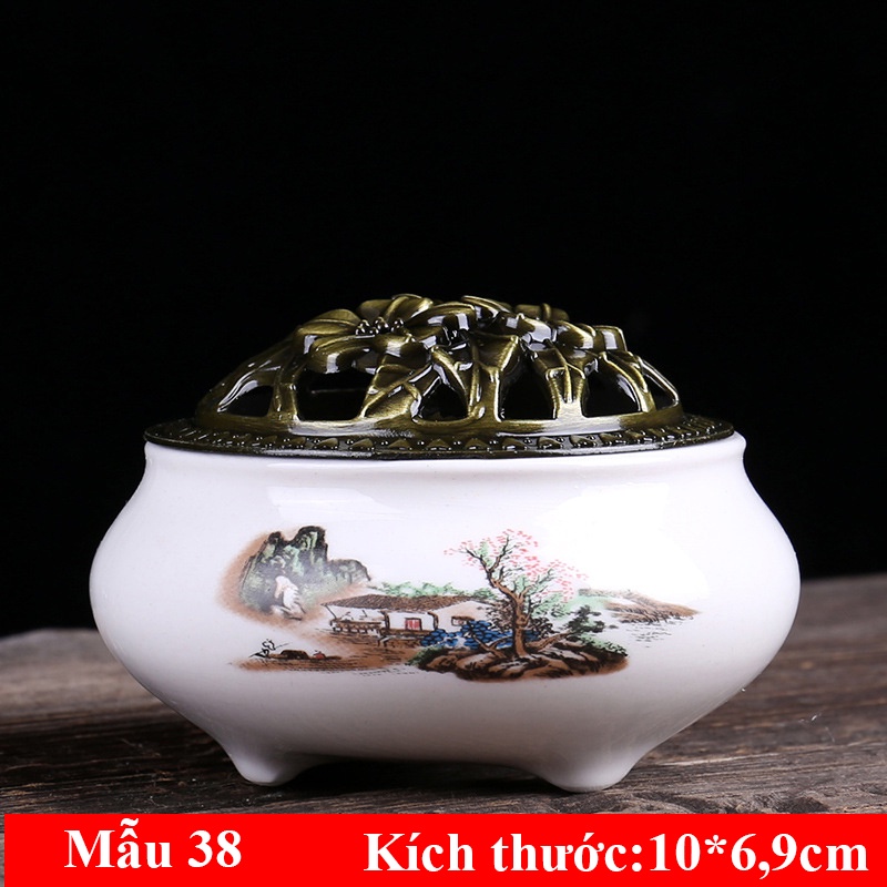 Lư xông trầm hương đỉnh đốt nhang gốm sứ