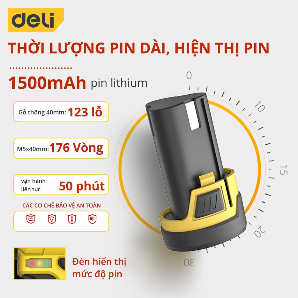 Máy Khoan Bắt Vít Không Dây Deli Chính Hãng Chạy Pin - Nhỏ Gọn, Tiện Dụng - Dùng Cho Sửa Chữa Vật Dụng - DL6261