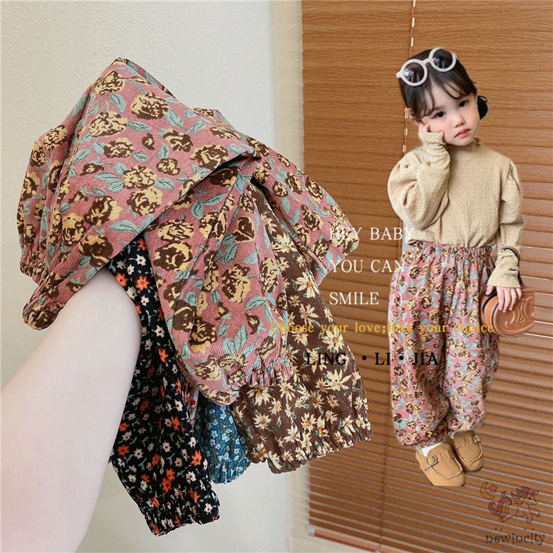 Quần Nhung Dài Lưng Thun In Hoa Kiểu Hàn Quốc Dễ Thương Cho Bé Gái