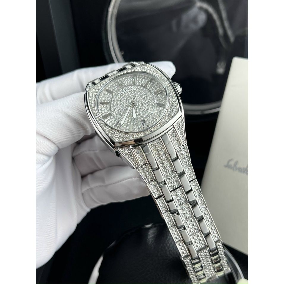 Đồng hồ nam Bulova 96c002 40mm máy Quartz chính hãng, full đá, mã vạch check code, tag giá đầy đủ