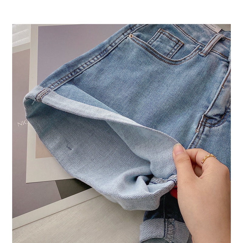Quần Short Denim Chữ A Lưng Cao Ống Rộng Phong Cách Hàn Quốc Mới Cho Nữ