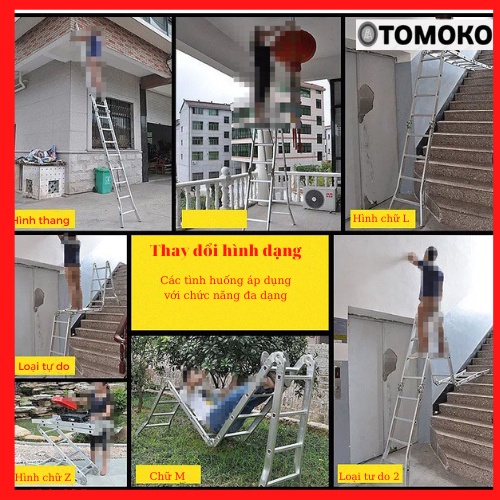 THANG NHÔM GẤP TOKOMO Chính Hãng Nhật Bản 4 ĐOẠN 4 BẬC-  Chiều dài 1.3M đến 4.7 M - Bảo Hành 3 Năm📞