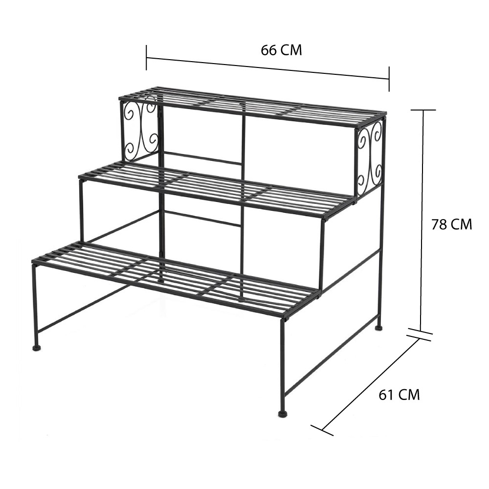 HomeBase SPRING Kệ để chậu hoa, chậu cây cảnh 3 tầng (66x61x78 cm) Màu xám bạc