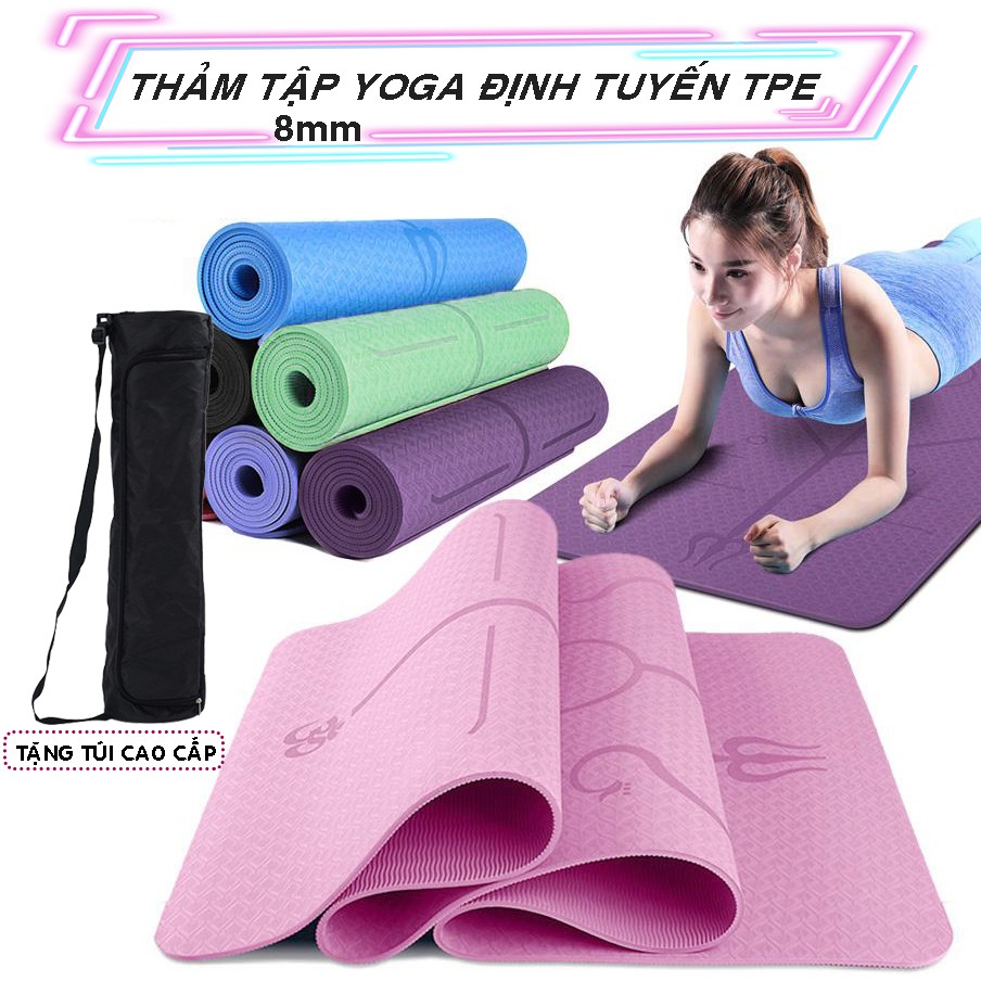 Thảm Tập Định Tuyến Yoga Mat Gym Thể Dục TPE Chống Trơn Trượt 8mm BBGG