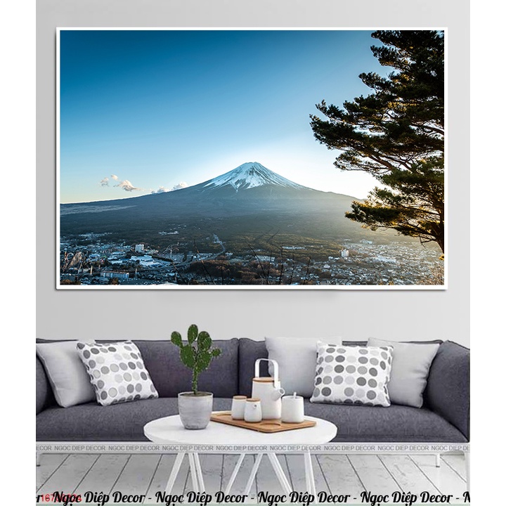 Tranh khung gỗ treo tường phong cảnh nhật núi phú sĩ trang trí phòng khách làm việc decor đẹp hiện đại số hoá P30