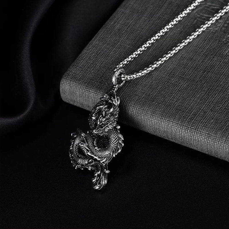 Dây Chuyền Hình Rồng Bằng Thép Không Gỉ Phong Cách Gothic Cho Nam