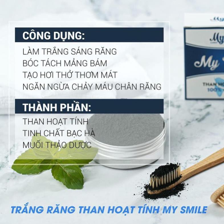 Bột than hoạt tính trắng răng My Smile 70gr bột đánh răng làm trắng răng từ than hoạt tính . .