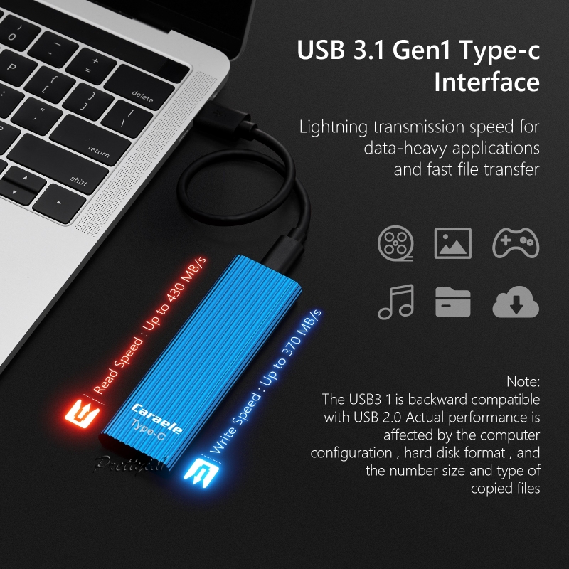 [PRETTYIA1]Aluminum Alloy 1TB SSD External Portable Up to 430 MB/s USB 3.1 Gen-1