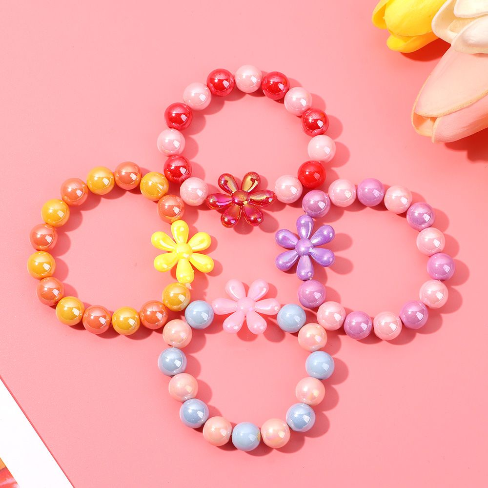 Vòng Tay Chuỗi Hạt Acrylic Nhiều Màu Sắc Hình Hoa Phong Cách Công Chúa Dành Cho Bé Gái