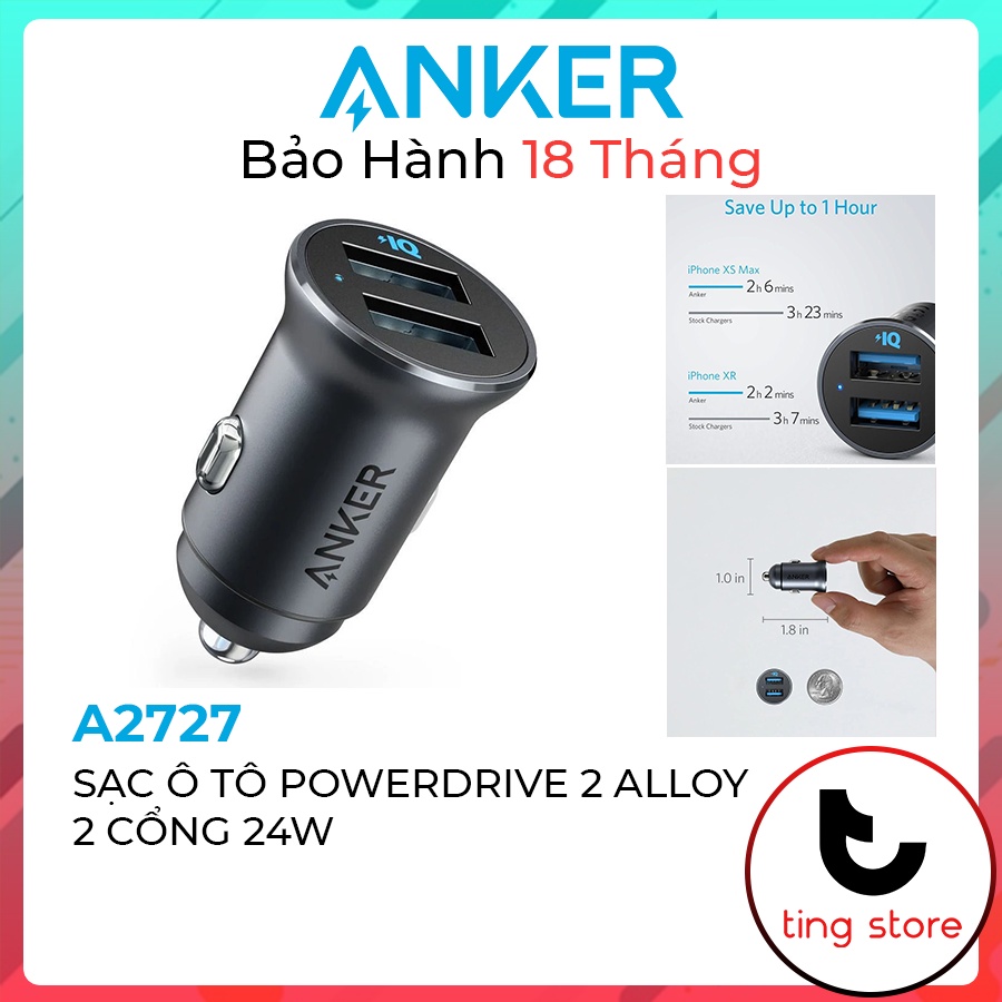 Tẩu Sạc Oto Anker PowerDrive 2 Alloy 2 Cổng 24W - A2727