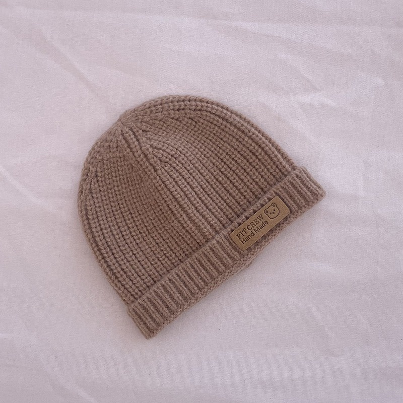 Mũ Beanie Dệt Kim Co Giãn In Chữ Và Gấu Bằng Da Dành Cho Trẻ Em