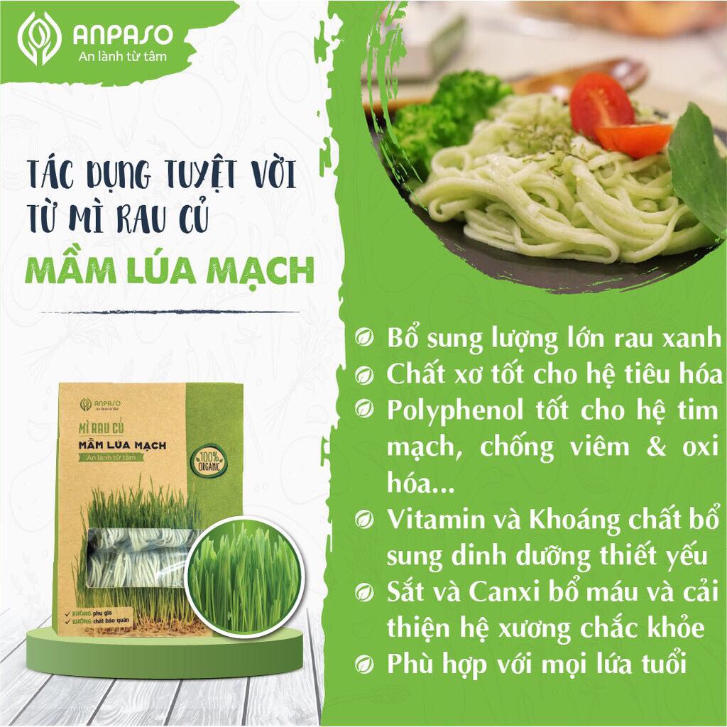 Mì rau Mầm Lúa Mạch Hữu Cơ Anpaso 300gr, Mỳ rau củ organic giúp giảm cân, eat clean, bổ sung chất xơ, rau và vitamin