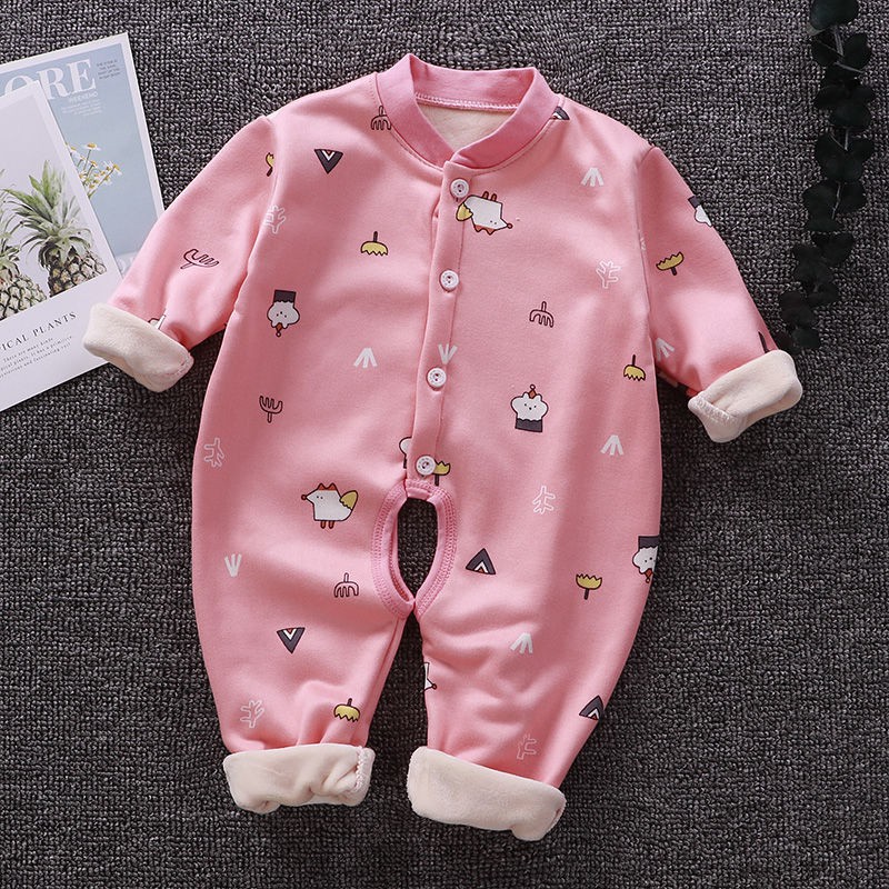 Quần áo ấm cho bé Xiêm dài tay cộng với nhung Baby Boy Winter Romper Nữ đồ ngủ sơ sinh 0-3-6 Tháng 1 tuổi