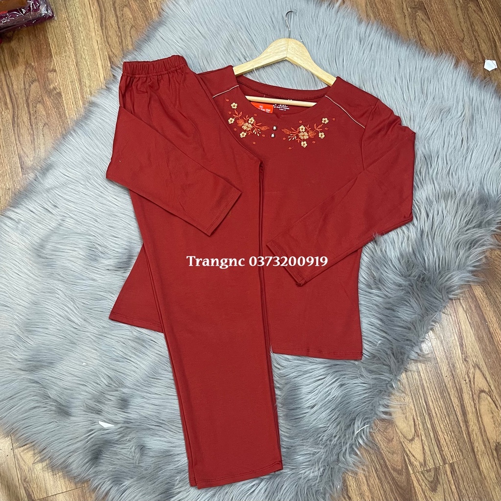 Đồ bộ nữ trung niên cho mẹ mặc nhà thêu hoa - sét quần áo đồ ngủ trung tuổi thu đông cotton làm quà tặng ý nghĩa