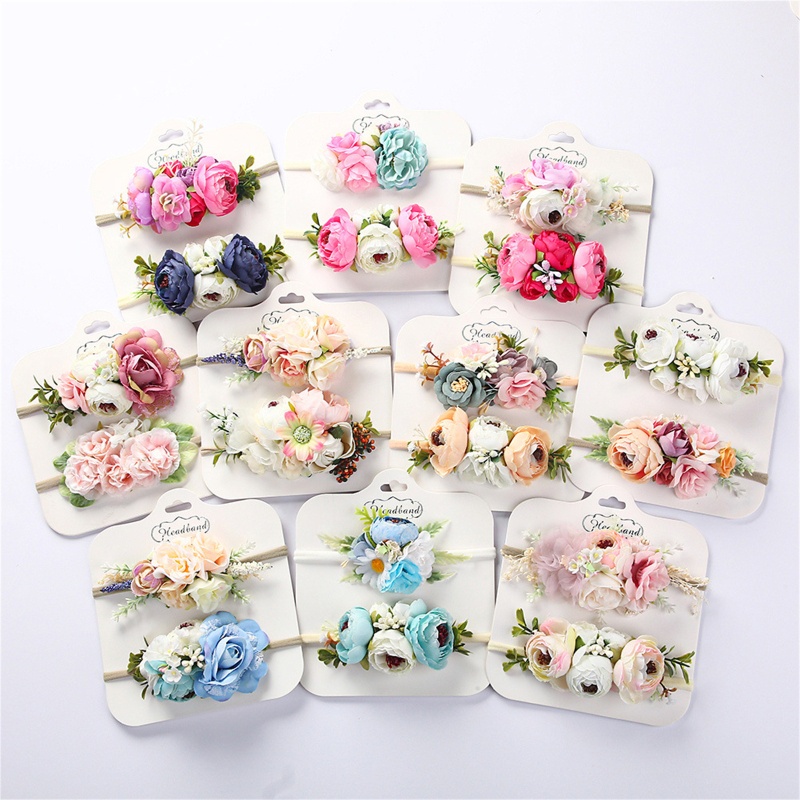 Set 2 Băng Đô Đội Đầu Bằng Nylon Co Giãn Gắn Hoa Giả Cho Bé Gái