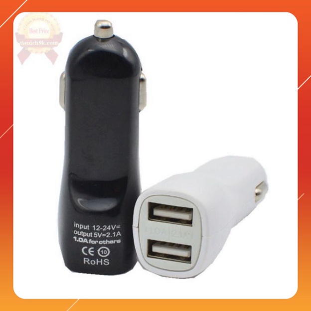 Cốc sạc điện thoại xe hơi RoHS 2 cổng đầu ra 5v 2.1A và 1A – Tẩu đầu tròn đa năng sạc ipad iphone samsung… F7