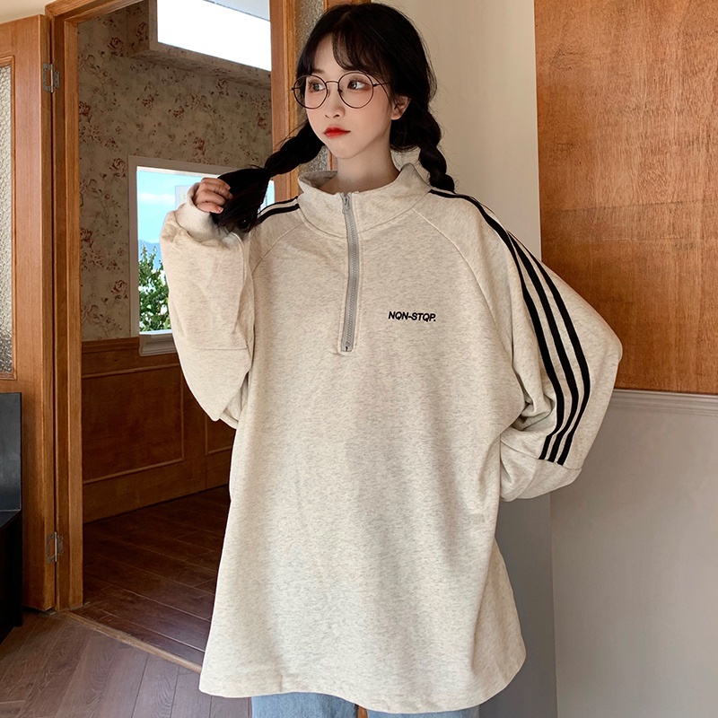 Áo Sweater NON-STOP chất nỉ Unisex Áo polo form rộng khóa kéo dài tay sọc viền Hàn Quốc - CUTE_ZOO | BigBuy360 - bigbuy360.vn