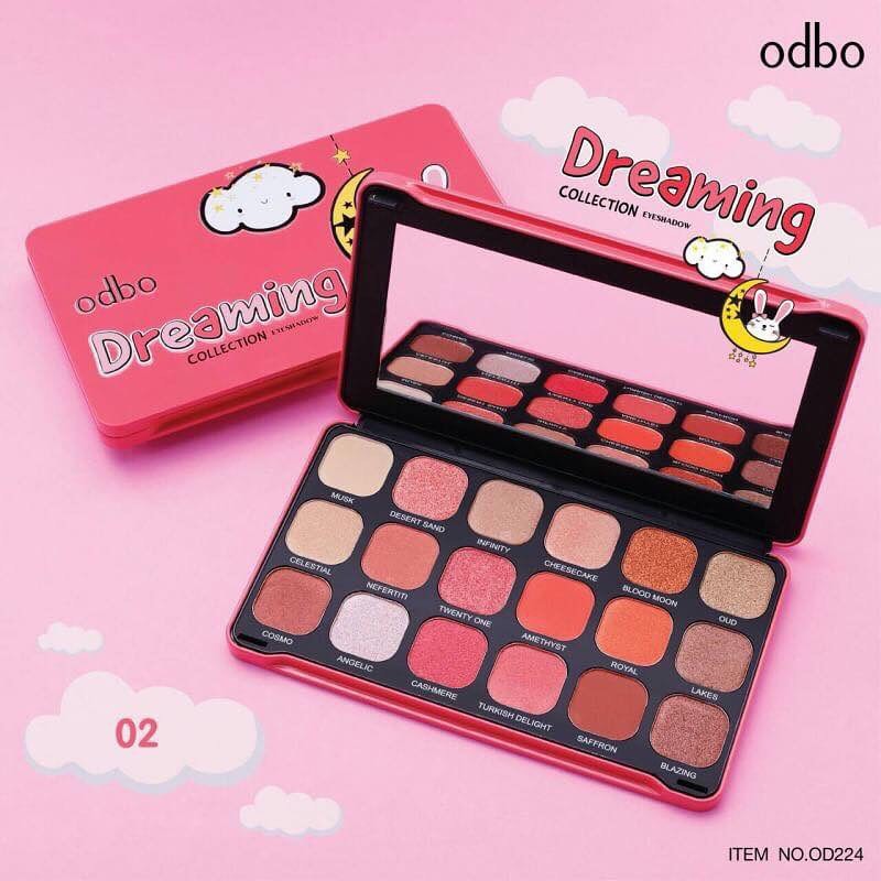 [An Toàn| Bảng Phấn Mắt  Odbo Dreaming OD224 Gồm 18 Ô Màu Lì Và Ánh Nhũ