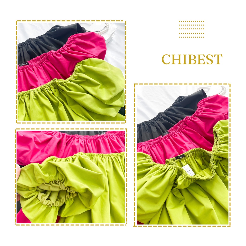 Áo bẹt vai tay phồng form giấu quần tiểu thư xinh đẹp vải kate dày dặn CHIBEST HAB41