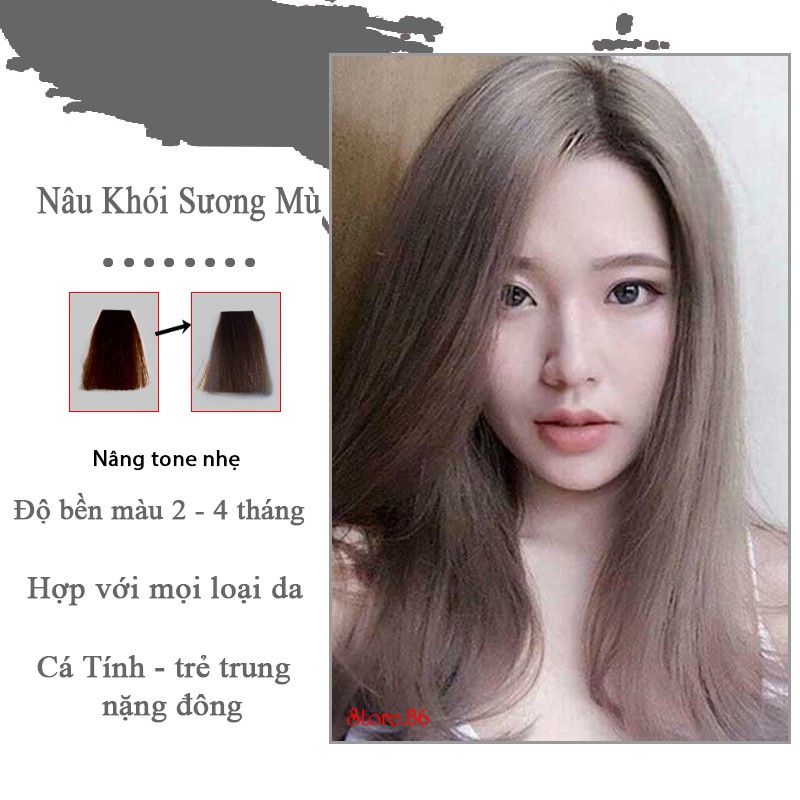 Thuốc nhuộm tóc màu NÂU KHÓI XƯƠNG MÙ màu nhuộm lên chuẩn tone kem nhuộm an toàn không sót da đầu hàng chính hãng