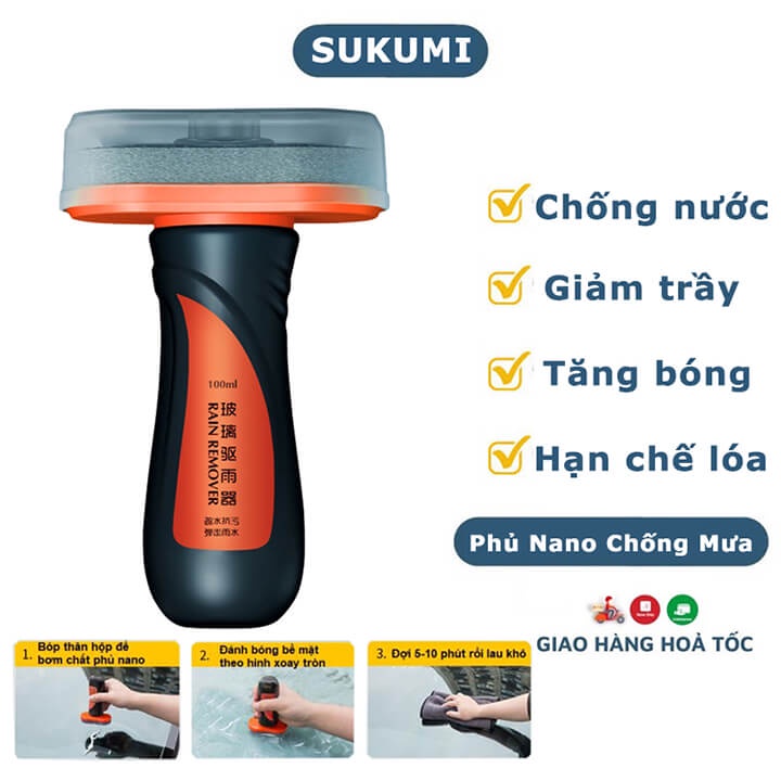 Chai xịt phủ nano chống nước xe hơi, phủ bóng sơn xe ô tô - 100ML- chống bám nước cho kính cận, nón bảo hiểm