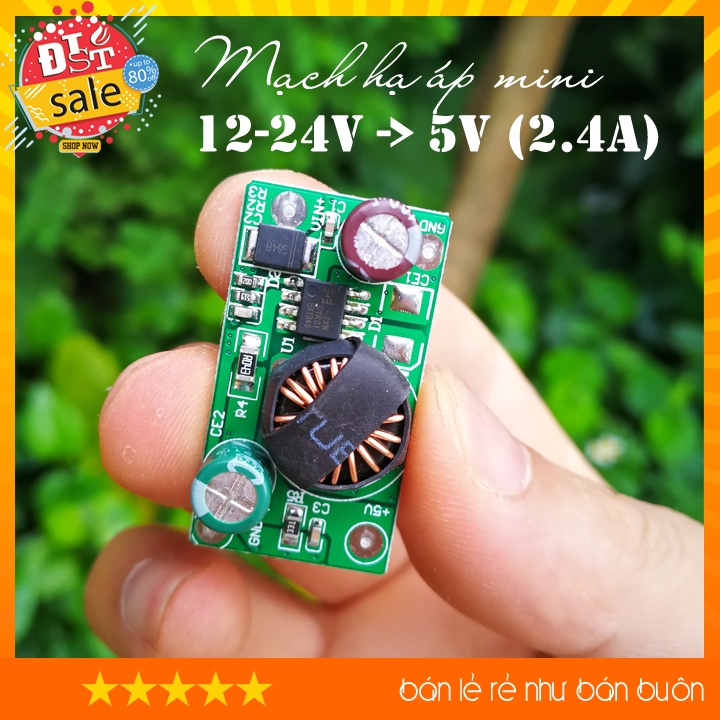 Mạch hạ áp mini 12 đến 24V xuống 5V (2.4A), nguồn sạch nhỏ gọn cho hệ thống âm thanh