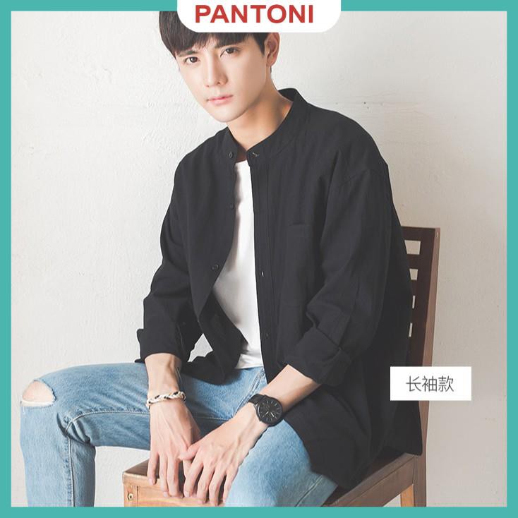 Áo sơ mi cổ tàu nam pantoni, Áo sơ mi nam chất cotton lụa thoáng mát thấm hút mồ hôi (SMT)