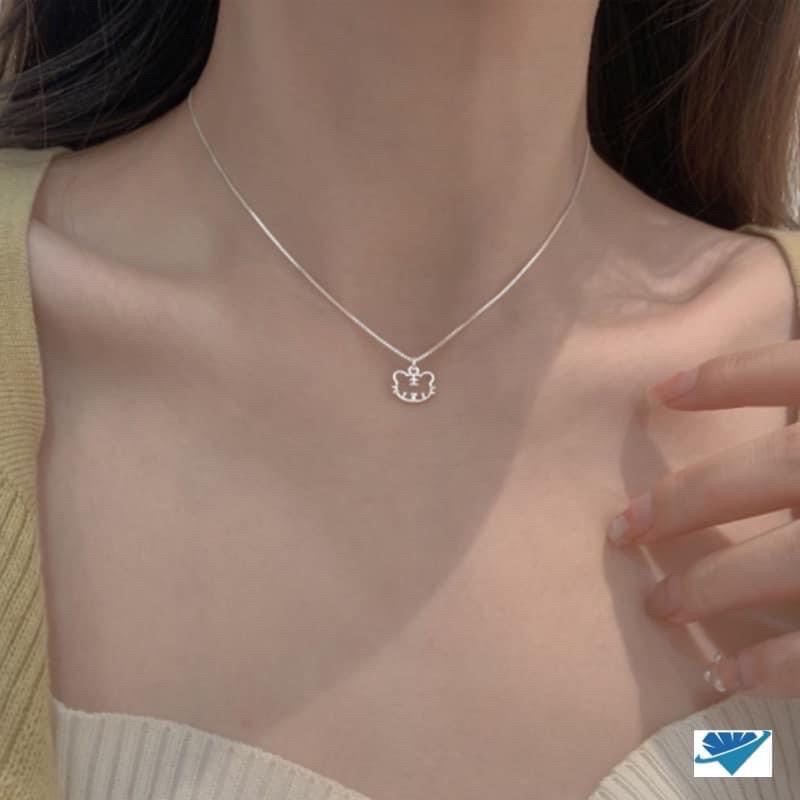 Dây chuyền nữ bạc ta THJ - Dây chuyền nữ mix charm hổ nhỏ xinh , nhẹ nhàng chuẩn bạc ta
