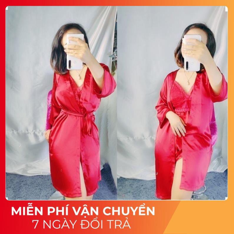 Áo Choàng Ngủ, Áo Choàng Lụa Phối Ren Mi Cao Cấp Dưới 65Kg .
