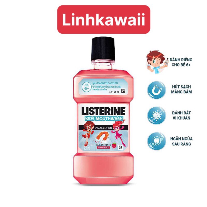 Nước súc miệng Listerine Kids dành riêng cho trẻ trên 6 tuổi 250ml không cay