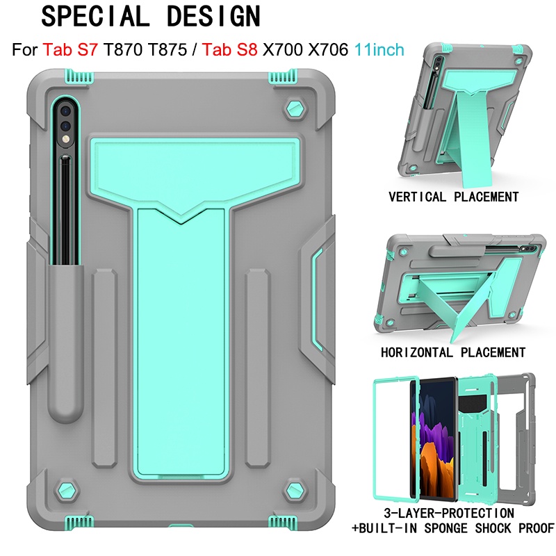 Ốp Máy Tính Bảng Chống Sốc Có Chân Đế Cho Samsung Tab S8 X700 X706 S7 T870 11inch