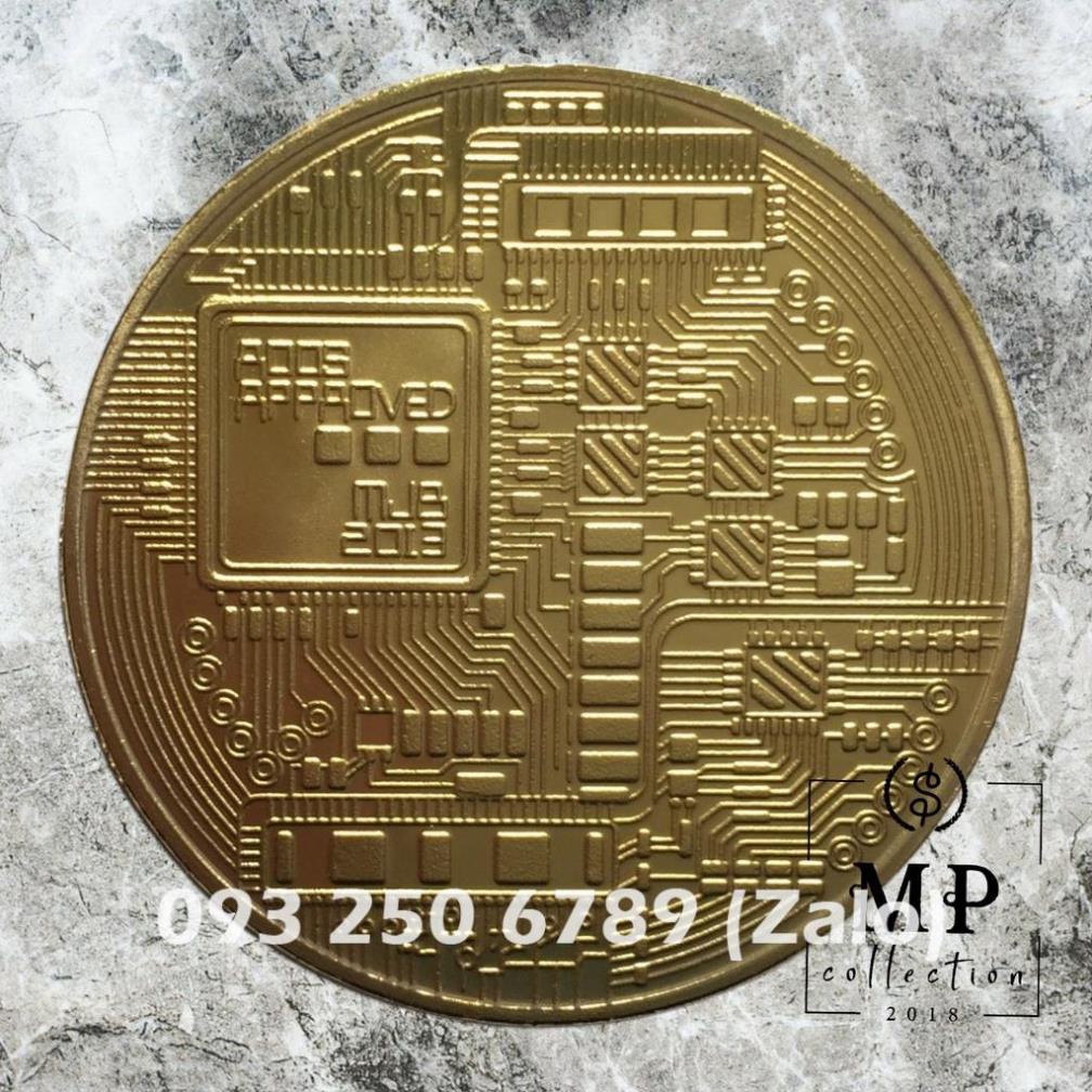SẴN HÀNG Đồng xu may mắn Bitcoin Mạ vàng 24 + Hộp nhựa đi kèm