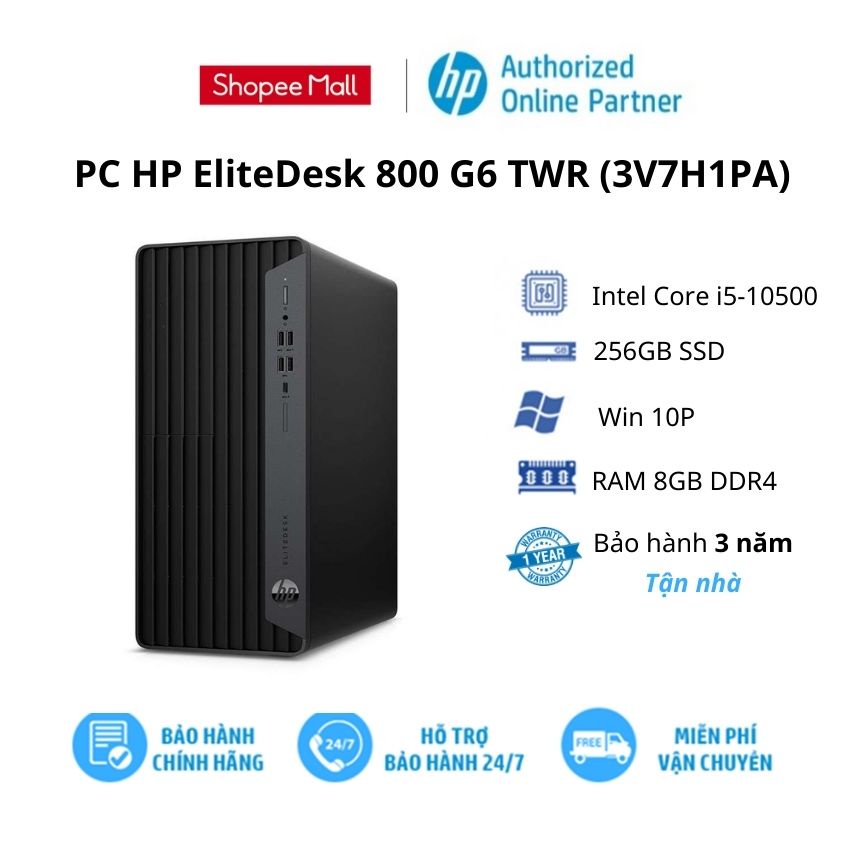 [Mã ELHP3TR giảm 12% đơn 500K] PC HP EliteDesk 800 G6 TWR (3V7H1PA)/Core i5/ RAM 8GB / 256GB SSD/Win 10P/ 3Yrs