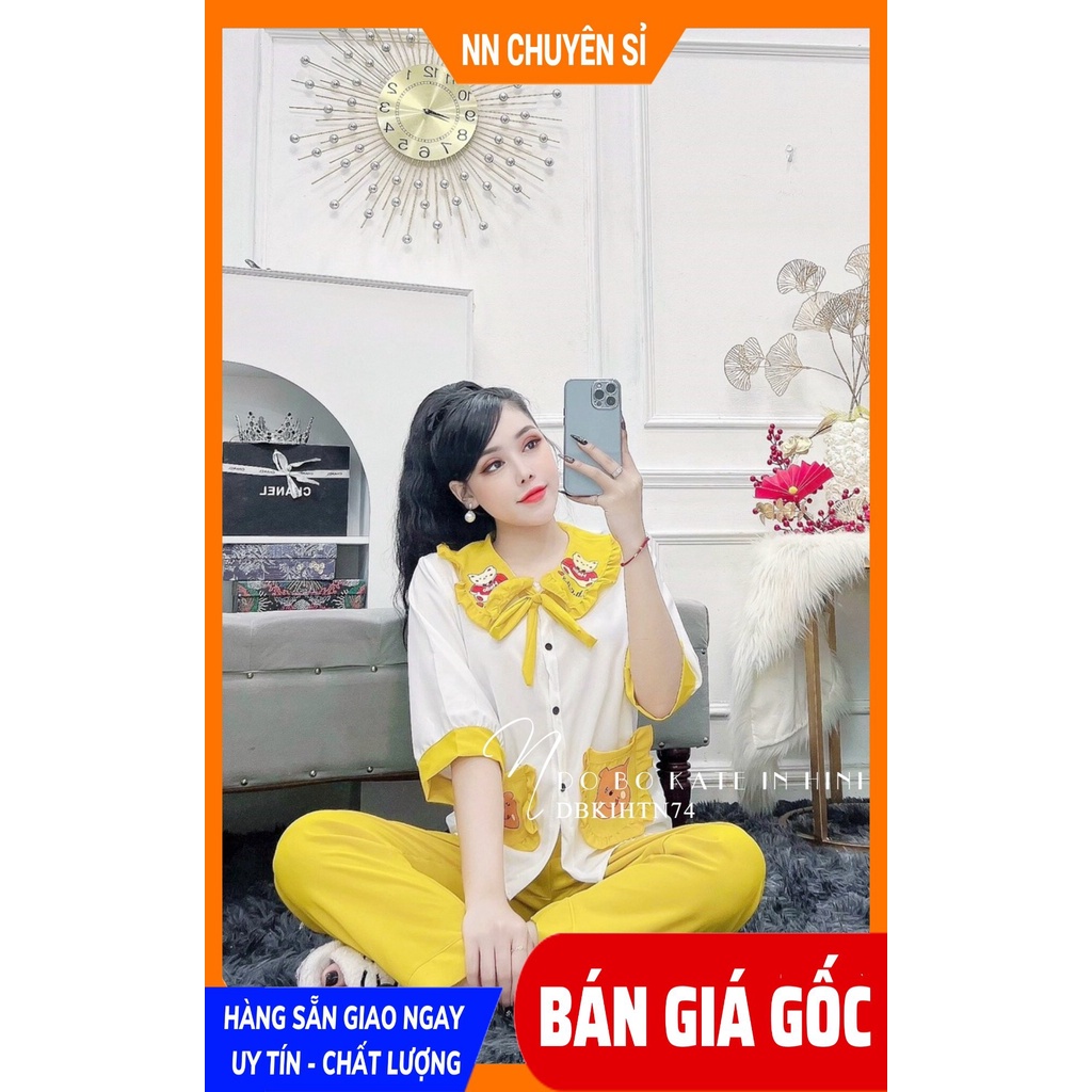 Đồ bộ tiểu thư cho nữ mặc nhà chất kate mềm mịn in gấu in hoạt hình dễ thương DBKIHTN74