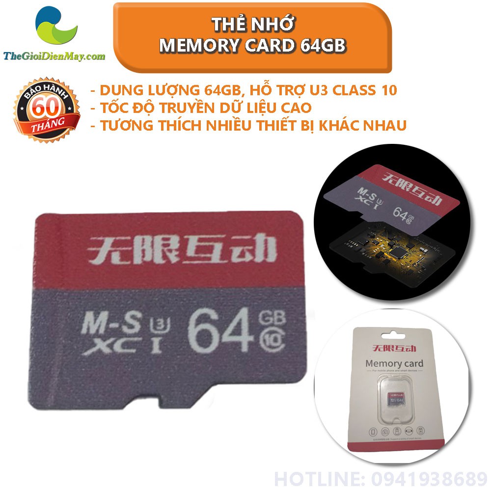 Thẻ nhớ Memory Card 64GB U3 Class 10 - Bảo hành 5 Năm - Shop Thế Giới Điện Máy
