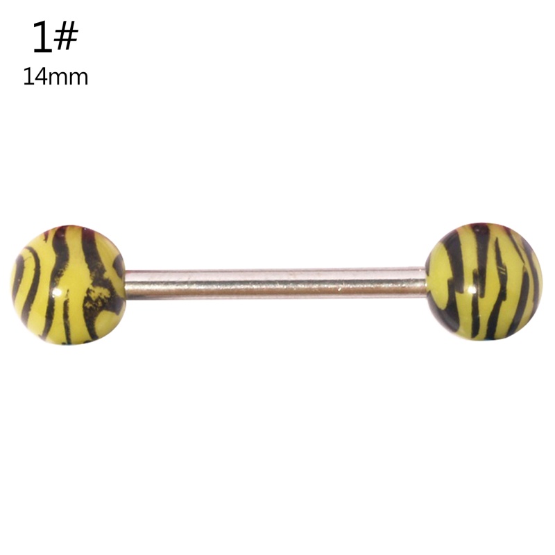 Khuyên Lưỡi Ngắn Bằng Thép Không Gỉ Chống Dị Ứng Họa Tiết Da Báo Cá Tính